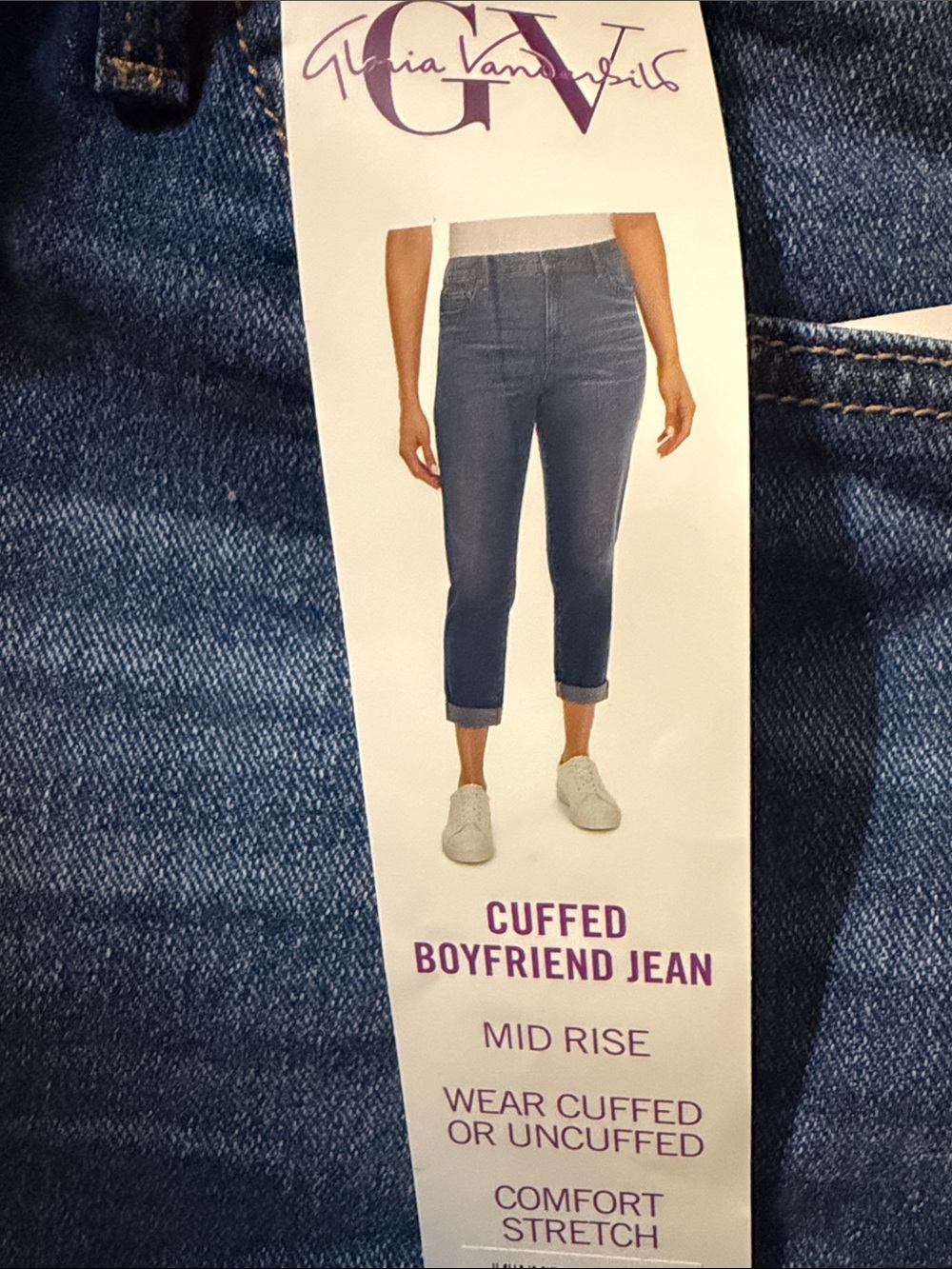 NWT Gloria Vanderbilt Mid Rise Cuffed Boyfriend Jeans Size 8,10